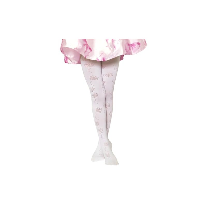 Lady Sofia Girls Patterned Tights 60D (5-6 Years, White Butterflies)