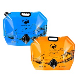 Collapsible 8L Water Storage Bag, BPA-Free Portable Folding Water Jug with Adjustable Faucet, Leakproof Emergency Water Bag for Camping, Hiking, Riding, Outdoor Sport (Blue & Orange 2)