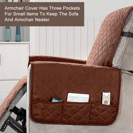 Recliner Chair Cover Pad with 6 Side Pockets, Reclining Chair Adjustable Soft Non-slip Buckles Protective Armchair Sofa Cushion Furniture Protector for Home with Children and Pets Dog (Small, Brown)