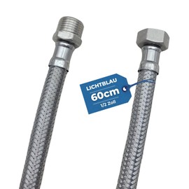 LICHTBLAU Kink Resistant Stainless Steel Extension I 60 cm I 1/2 Inch I Suitable for Drinking Water Tap Angle Valve Reinforced Hose Kitchen Tap Bathroom