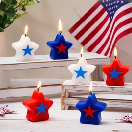 MTLEE 6 Pcs 4th of July Candle for Memorial Day Independence Day Star Patriotic Candle Red White Blue Decoration for Table Centerpiece Home Decor Labor Party Supplies