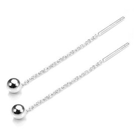 Iszie 925 Sterings Silver Tessel 4 mm Ball Dangle 4 cm Long Chain Earrings for Women Teen Girls Long Dangle Earrings
