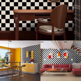 YISHENG Black and White Kitchen countertops, cabinets, and Furniture Renovation Contact Paper Wallpaper。Waterproof Wallpaper Self Adhesive 1.6MMThick Removable,DIY,15.8" x78.7 Vinyl Film