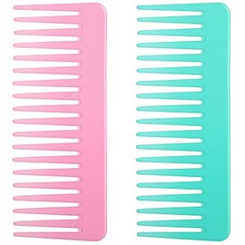 Wide Tooth Comb and Large Hair Detangling Comb for Long Hair, Curly Hair, Wet Hair, No Handle Detangler Comb Styling Shampoo Comb (2 Pieces - Pink, Cyan)