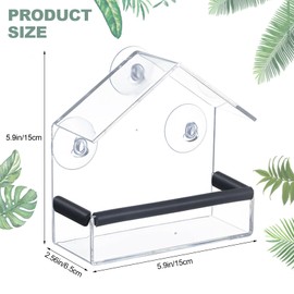 Shudyear Window Bird Feeder, Bird House for Outside with Rubber pad, Small Acrylic Window Bird Feeder with Strong Suction Cups and Drain Holes 6.2 * 2.4 * 6.2 in