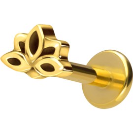 PIERCINGLINE Titanium Labret with Internal Thread Titanium Attachment Lotus Flower Piercing Lip Nose Ear Helix Tragus Medusa Choice of Colours and Sizes, Titanium