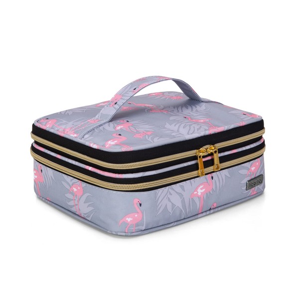 Teamoy Travel Cosmetic Bag, Make Up Brush Organiser with Large Capacity, Cosmetic Case with Compartment for Brushes and Beauty Essentials, flamingo