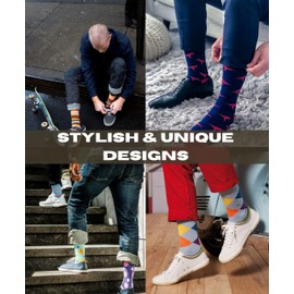 JAMES FIALLO Mens 6-Pairs Novelty Culinary Creativity Black Red Yellow Green with Food-Themed Pattern Cool Dress Socks, M179-B-T1