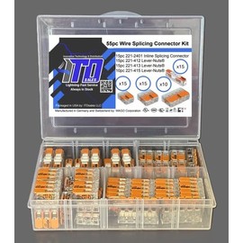 Lever Nut 55pc Wire Splicing Connector Kit with Case. WAGO Compatible Lever Nuts 221-412, 221-413, 221-415, and 221-2401 Included.