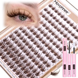 Brown Lash Clusters Kit Wispy Eyelash Extensions Kit Fairy Dark Brown Individual Lashes with Lash Bond and Seal 8-16MM C-Curly Clean Girl Beauty Natural Cluster Lashes (144Pcs, Brown Lash Glue)
