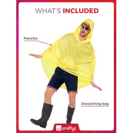 Smiffys Duck Party Poncho, Yellow with Drawstring Bag, Party Poncho Fancy Dress, Adult Dress Up Costumes