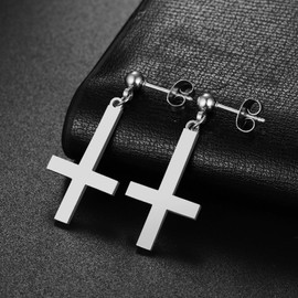 Cupimatch Cross Stud Earrings Peter Cross Earrings – Inverted Cross Upside Down Cross Earrings Stainless Steel Earrings for Men Women, Stainless Steel