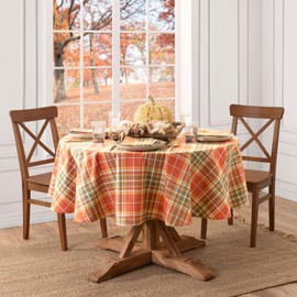 Elrene Home Fashions Hawley Plaid Fall/Harvest/Thanksgiving Cotton Oval Tablecloth, 60"x84"