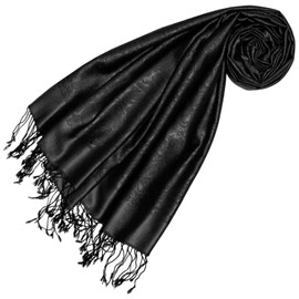 Lorenzo Cana - 78623 Pashmina 70% Silk and 30% Viscose Paisley Pattern Scarf 70 x 190 cm Damask Scarf Stole Women's Scarf Black, deep black