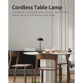 NEWSEE Cordless LED Table Lamp Set of 2, Modern Portable Desk Lamp, 3 Color Stepless Dimming Built-in Rechargeable Battery Lights, for Bedroom, Patio, Outdoor, Restaurant, Bedside Night Lamp(Black)