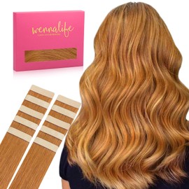 WENNALIFE Tape in Hair Extensions Human Hair 10pcs 25g 16 inch Auburn Ginger Real Human Hair Extensions for Women Hair Extensions Tape for Women Rallonge Cheveux Humain Naturel