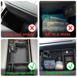 AFEISOL Center Console Organizer Tray with Clean Brush Fits 2021 2022 2023 2024 Toyota Sienna, Armrest Insert Tray Secondary Storage Box Coin Holder Interior Accessories (3 Storage Compartments)