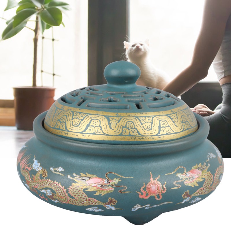 Incense Burner Ceramic Colour Enamel Exquisite Pattern Retro Incense Cone