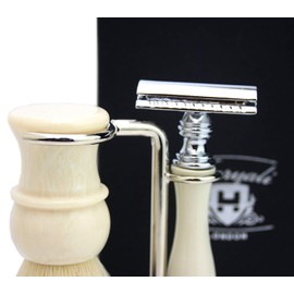 Luxury Shaving Gift Set for Men (Synthetic Hair Brush De Safety Razor Steel Stand)