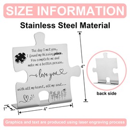 Missing Piece Puzzle Sign for Boyfriend Girlfriend Wife Husband, Romantic Gift for Valentine's Day Anniversary Birthday, Stainless Steel Desk Plaque with I Love You Quote for Him Her - FSD347