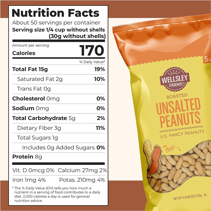 Wellsley Farms Unsalted and Roasted In-Shell Peanuts - USA Grown