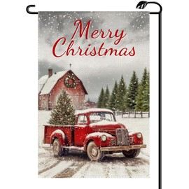 Red Truck Merry Christmas Garden Flag 12x18 Inch Vertical Double Sided Xmas Winter Snow Pickup House Small Flags Farmhouse Outside Decoration For Yard SD41