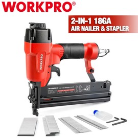 WORKPRO 18 GA 2-in-1 Pneumatic Nail Gun Brad Nailer Crown Stapler W/400pcs Nails