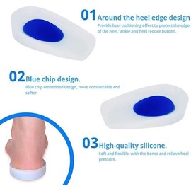 Heel Cushion Cups Shoe Inserts for Heel Pain Planter Fasciated Insoles Shoe Pads 1 Pair (Blue, L (Men's Style))