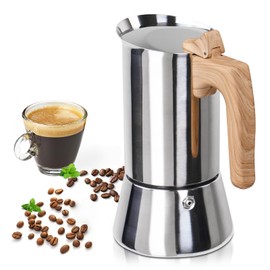 304 Thickened Stainless Steel Moka Pot 6 Cup 300ml Coffee Maker Stovetop Espresso Coffeemaker Italian Classic Style Brewing Greca Cafe Mocha Machine for Cafeteras Camping Travel and Home Use 10oz