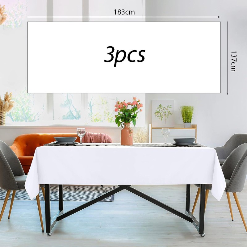3-Pack White Table Cloth, White Party Tablecloth 183x137 Cm, Rectangular