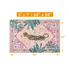 Aukib Pink Rug 5x7 Large Washable Animal Print Rug Non-Slip Tropical Jungle Indoor Carpet for Bedroom Nursery Dorm Kitchen Living Room Decor
