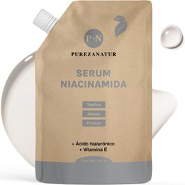 PUREZA NATUR Suero facial Niacinamida B3, Vitamina E y Acido hialurónico 50ml | Serum Niacinamide para todos tipos de piel skin barrier hidratante, antioxidante potente reductor de ojeras y líneas de expresión (Refill 125ml)