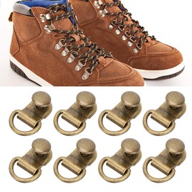 100 Sets Shoelace Hook, Loop Ring with Rivets, Shoe Boot Buckle Shoelace Hook D‑Ring Eyelet Buckle Brass Shoe Leather Bag DIY Rivet Tool, 9x14mm