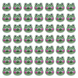 Fainie BD4078 Nail Parts, Frog, Animal, 0.3 inch (7 mm), Mini, Green, 50 Pieces, Face, Frog, Plump Character, 3D Resin Cabochon, Resin Deco Parts