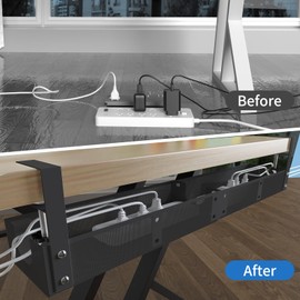 Under Desk Cable Management Tray Combinable Metal Under Desk Cord Organizer Under Table Cord Management Tray No Drill No Damage The Desk(Black)