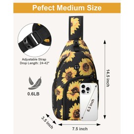 Pritent Crossbody Bags for Women Man Waterproof Sling Bag Backpack Trendy Casual Cross Body Bag with Convertible Shoulder Strap Chest Bag for Camping Hiking Travel Essentials (Sunflower, Medium)