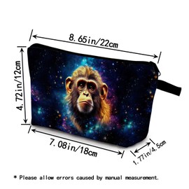 YULUENZE Monkey Presents Galaxy Monkey Makeup Bag Cute Small Organizer Bag with Zipper Cosmos Monkey Print Cosmetic Bag Birthday Presents for Monkey Lovers Women Friends