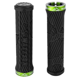 WFS World Map MTB Lock-on Grips - Single Clamp Ergonomic Anti-Slip Mountain Bike Handlebar Grips - Comfort Vibration Dampening for Trail, Enduro, Downhill - Black x Green