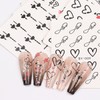 12pcs Valentine's Day Nail Water Transfer Stickers Black Heart Flower