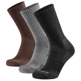 Closemate Merino Wool Socks for Men Moisture Wicking Cushioned Hiking Socks Thermal Winter Warm Crew Socks 3 Pack(1Black1LightGrey1Brown, Size M)