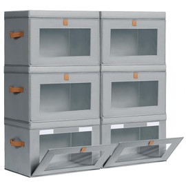 Homsorout Large Closet Storage Bins - Collapsible Storage Bins with Handles & Window, Fabric Cube Organizer with Lids, Decorative Boxes for Living Room, Closet, Dorm, 6 Pack, Grey