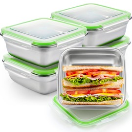 Blushtier 4 Pack Stainless Steel Sandwich Containers with Lids 40.6 oz Metal Food Container for Lunch Boxes with Airtight Silicone Seal for Sandwiches and Snacks(Green)