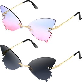 2 Pairs Butterfly Sunglasses Butterfly Rimless Sunglasses Butterfly Glasses Eyewear for Women Men