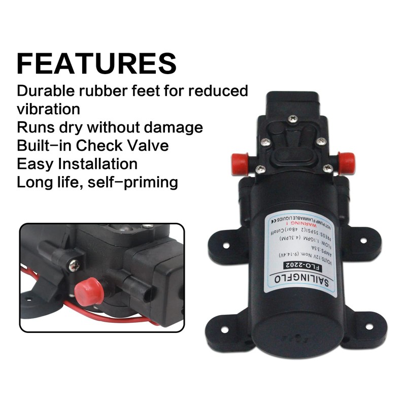 12v Water Pressure Diaphragm Pump 4.3 L/min 1.1 GPM 35