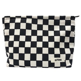 GUTGNK Women's Cosmetic Bag, Corduroy Checkerboard Travel Cosmetic Bag Small Cosmetic Bag Skin Care Cosmetic Changing Handy Bag Zipper Organizer