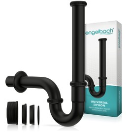 Engelbach® Siphon for Sink - Siphon Extra Long 200 mm in Black - Drain Pipe Sink 1 1/4 Inch with Rubber Sleeve - Universal Syphon for Bathroom with Mounting Video