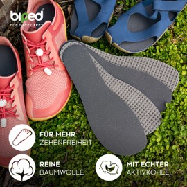 biped minimal sole Viana - 2 Pairs of Insoles for Minimal and Barefoot Shoes - Activated Carbon Insoles with Real Cotton - Shoe Insoles for Adults and Children (36)