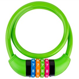 IDEALUX Bike Lock Cable, Bicycle Cable Lock with 4 Digit Combination & Alloy Lock Head, Resettable Kids Bike Cable Lock, 2 Ft x ∅0.45 in, Lock for Bike, Scooter, Skateboard, Motorcycle, E Bike(Green)