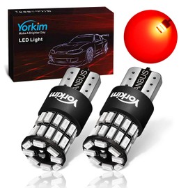 Yorkim 194 LED Bulb Red Error Free T10 Led Bulb168 LED Bulb for Interior Dome Map Door Courtesy Trunk License Plate Lights, 168 192 2825 W5W LED Replacement Bulbs for 12V Car, Pack of 2