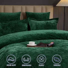 PHF Truly Velvet Comforter Set Queen Size, 5 Piece Soft Luxury Winter Warm Bedding Set, Modern Bed in A Bag Including 1 Cozy Comforter, 2 Pillow Shams, 2 Euro Shams for Home Decor, Emerald Green